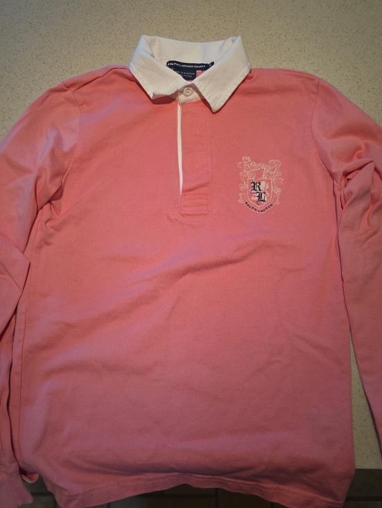 Ralph Lauren Tops - Ralph Lauren Coral Pink Long-Sleeve Rugby Polo with White Collar